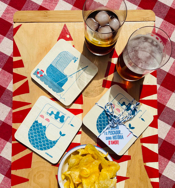 POSAVASOS SIRENA PESCADOR / MERMAID FISHERMAN COASTERS